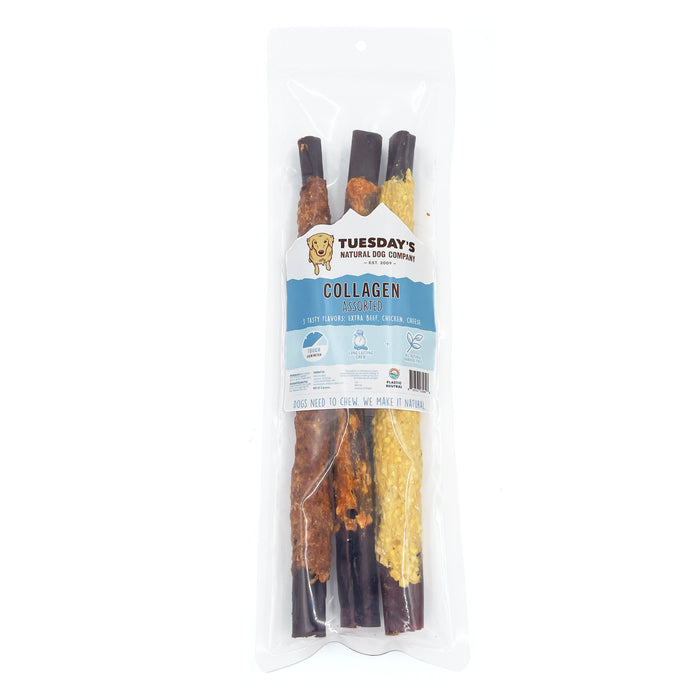 12" Collagen Sticks Variety Pack (3 Pcs) with Beef, Chicken and Cheese