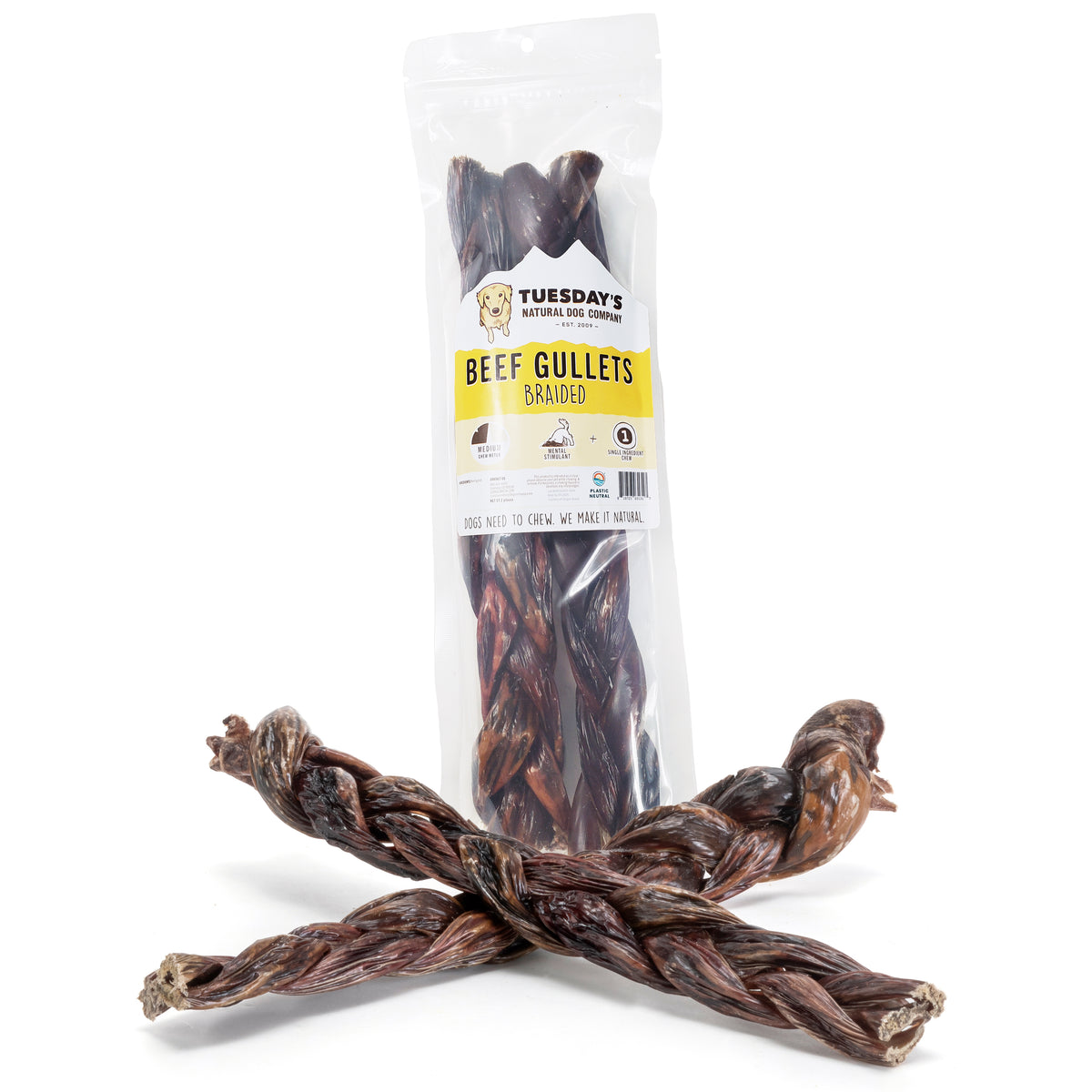12" Braided Gullet Sticks 2 Pack — WHOLESALE Tuesday's Natural Dog