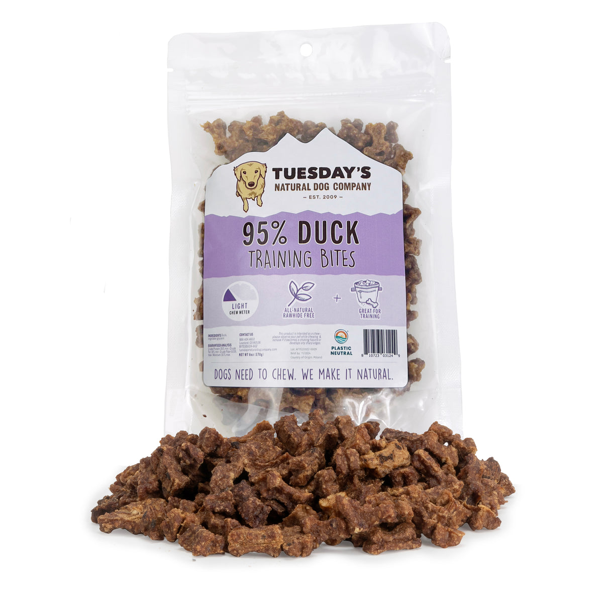 95% Duck Training Bites - 6 oz — WHOLESALE - Tuesday's Natural Dog