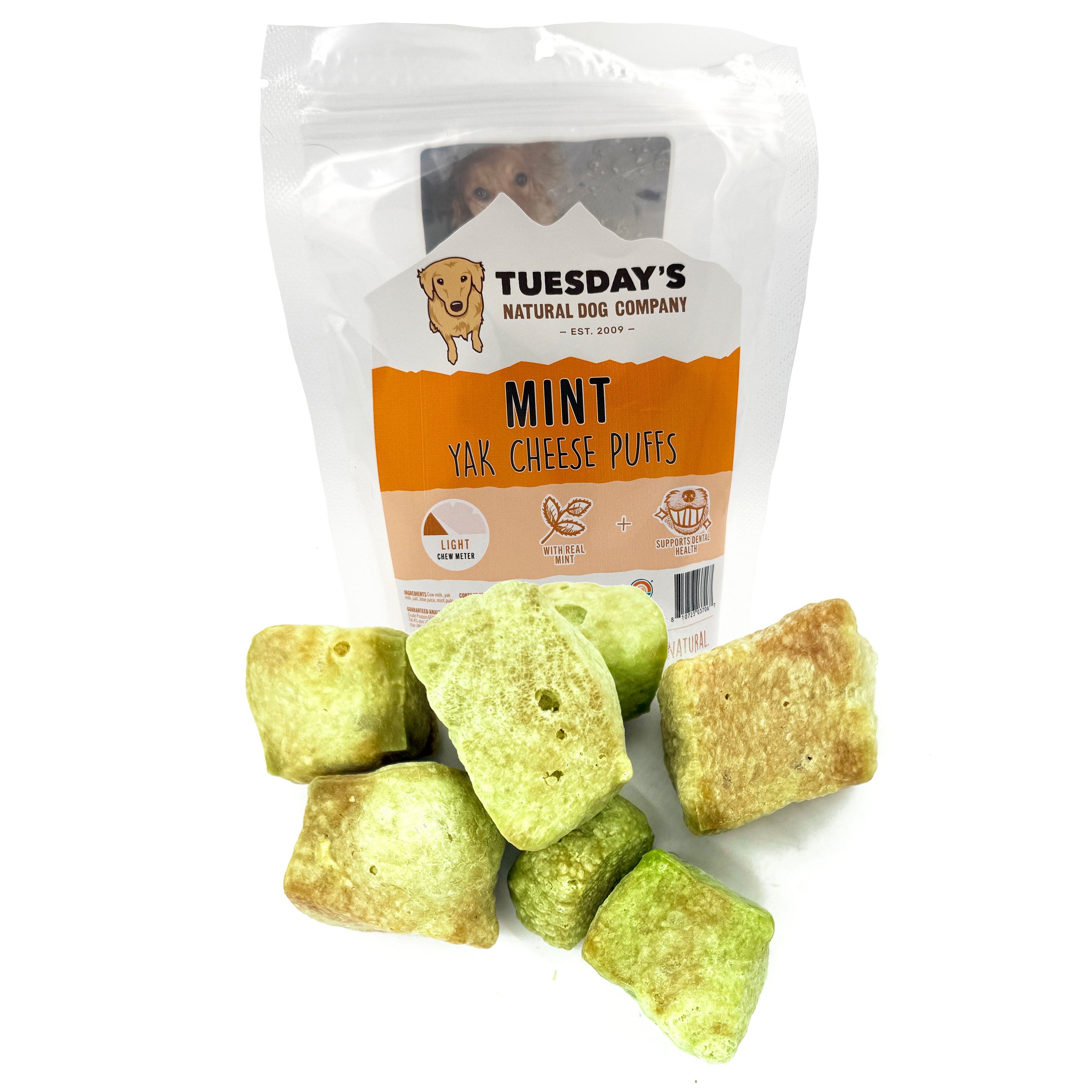 Mint Yak Cheese Puffs - 4 oz — WHOLESALE - Tuesday's Natural Dog Company