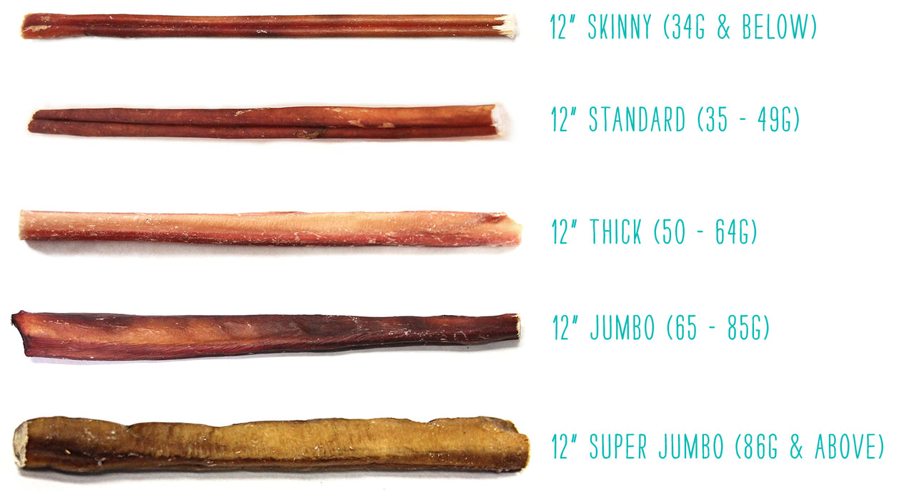 12" Super Jumbo Bully Stick - Natural Scent (Bulk)